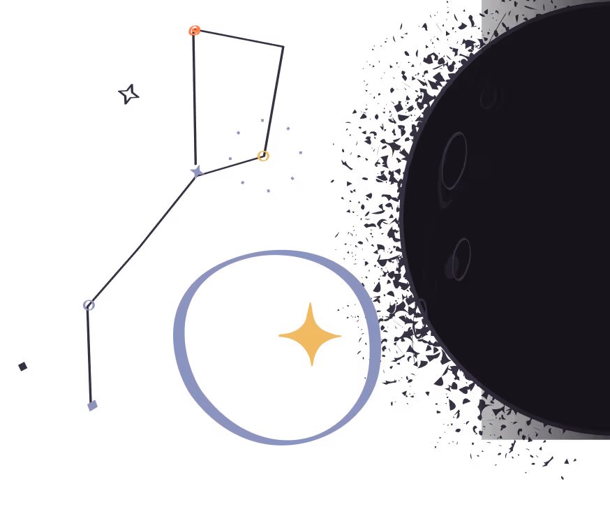 Cosmic illustration with constellations and a glowing star