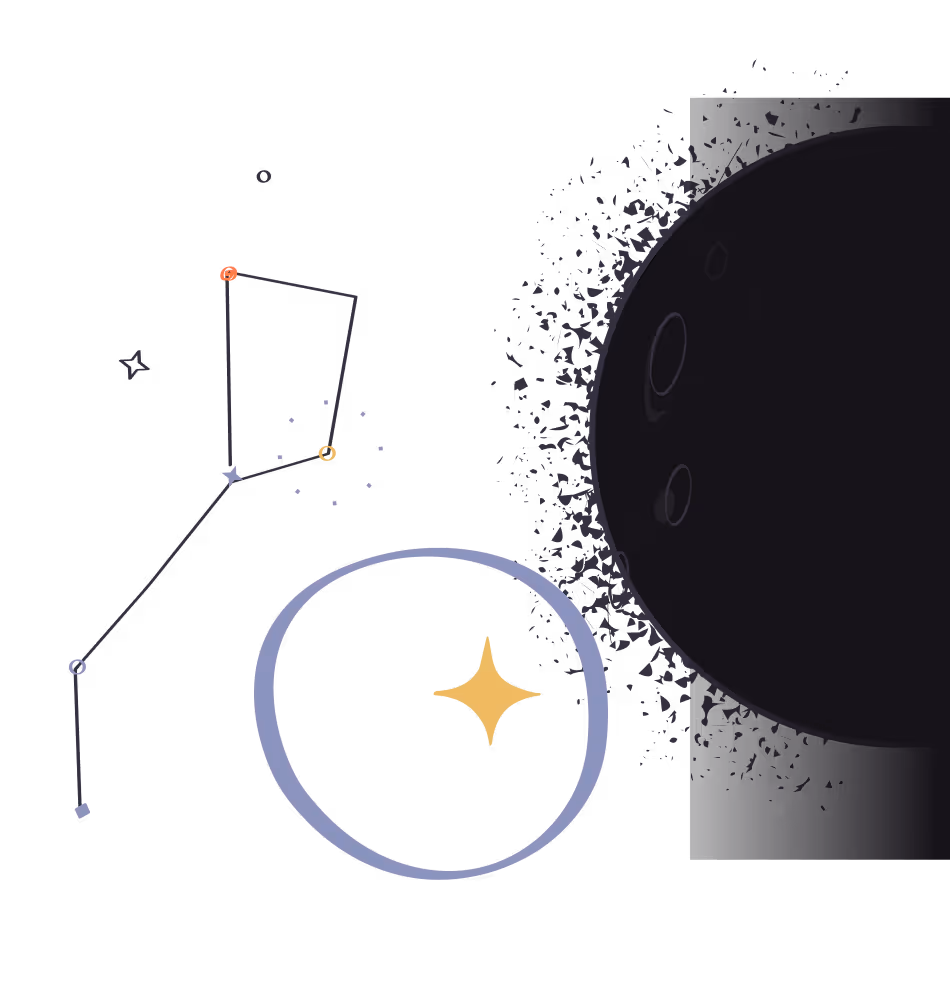 Cosmic illustration with constellations and a glowing star