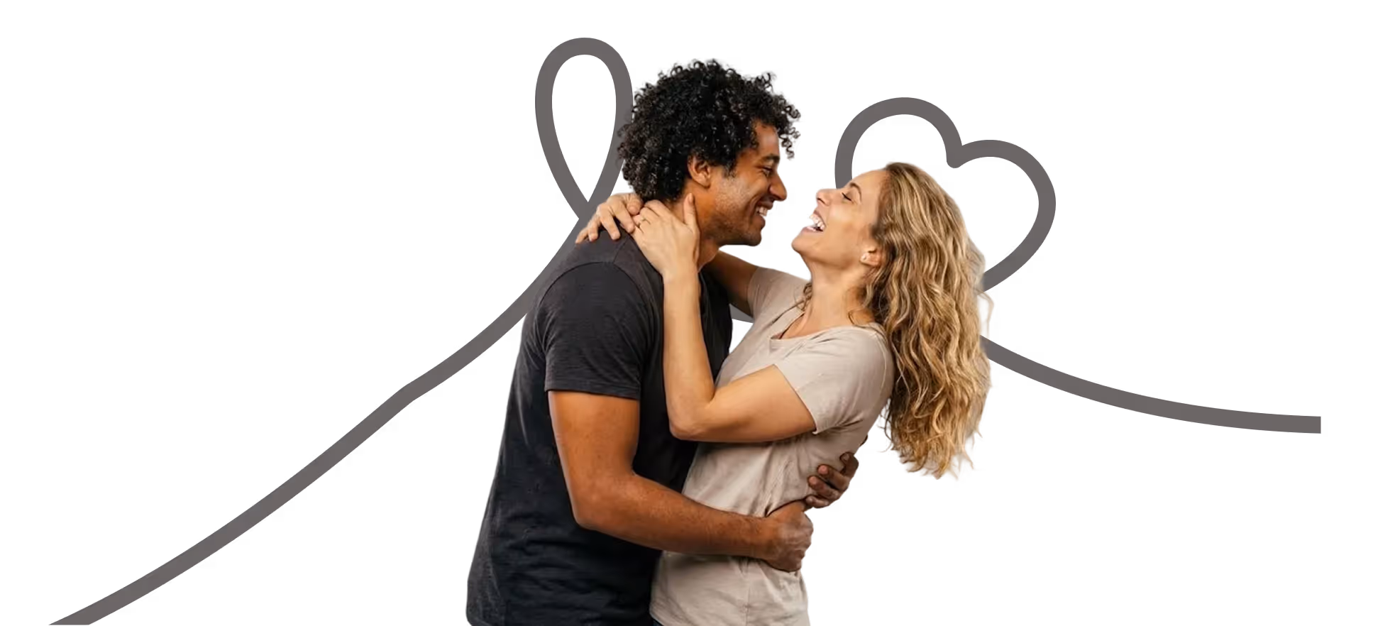 Happy couple embracing, representing real connections and relationships through the Jaumo community dating app