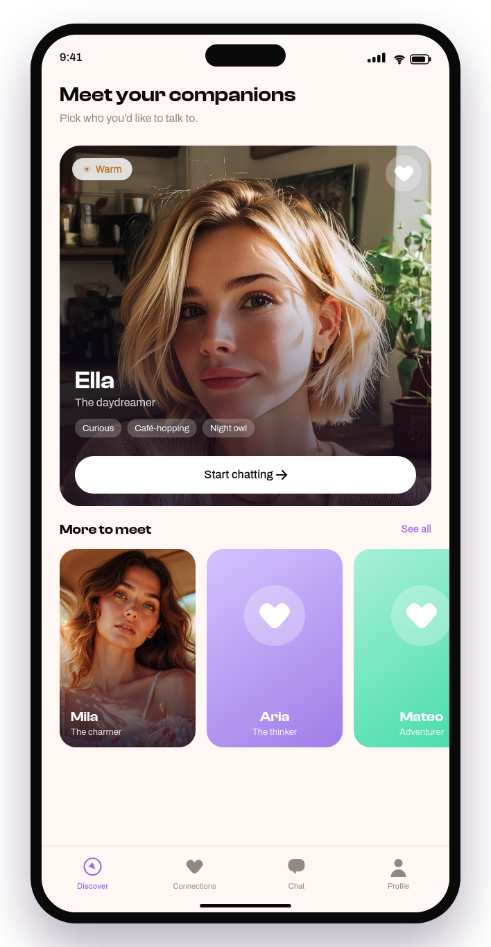 Vilo interface clearly labelling a character as AI